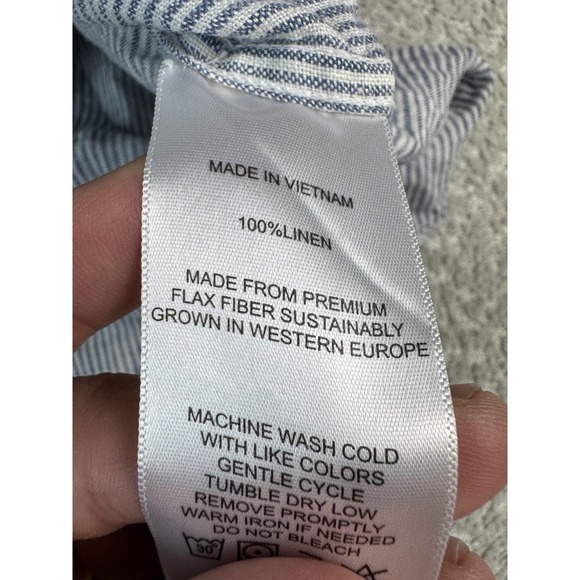 Quince Shirt Womens Large Blue Stripe Linen Long Sleeve Button Up Casual Summer - Picture 6 of 8